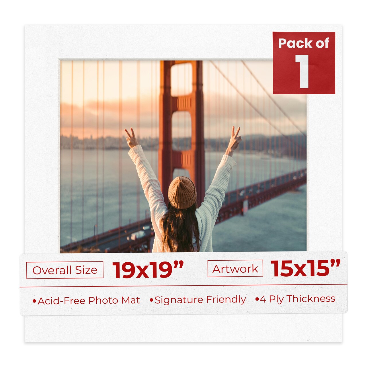 White with Black Core Mat Board for 19x19 Frames - Fits 15x15 Photos